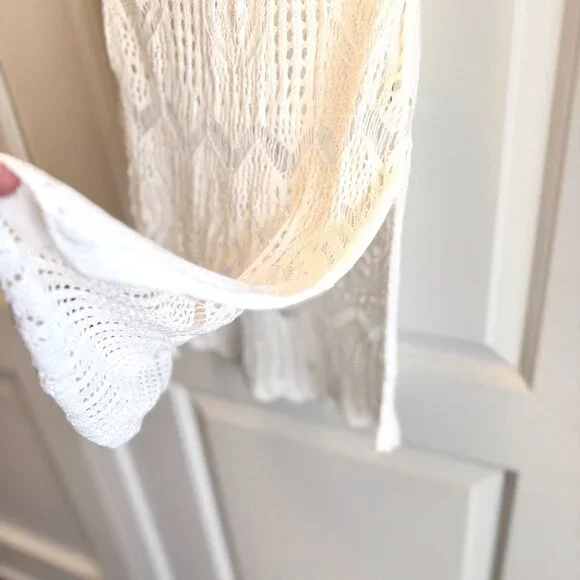 Crochet Boho Layering Dress Swim Cover Up White Size S Festival Summer Beach Top - Picture 4 of 6